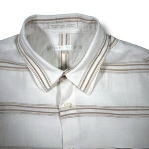 Perry Ellis Shirt Men's Large Short Sleeve Button Up Linen Blend Striped